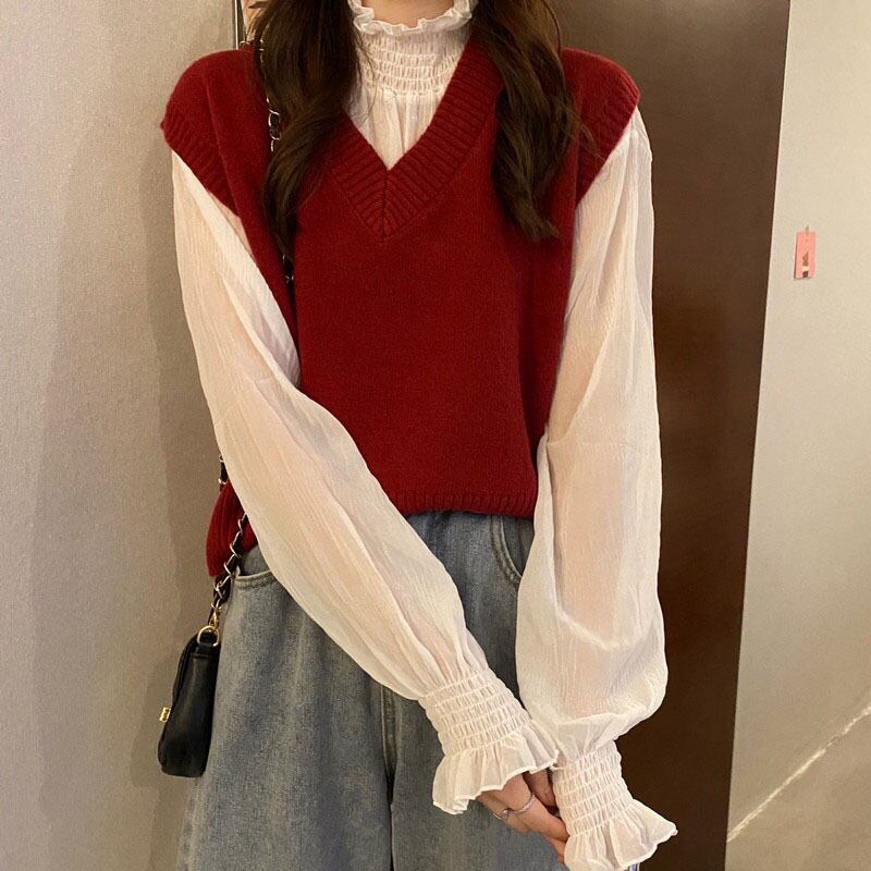 セーター レディースオータムウィンターVネックルーズスタイル 秋物 冬物 萌量不足46690288728
