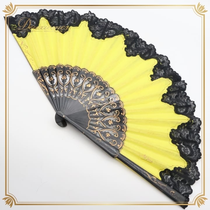 フラメンコ アバニコ 扇子 小物 小道具 32cm イエロー系 黄色 ブラック