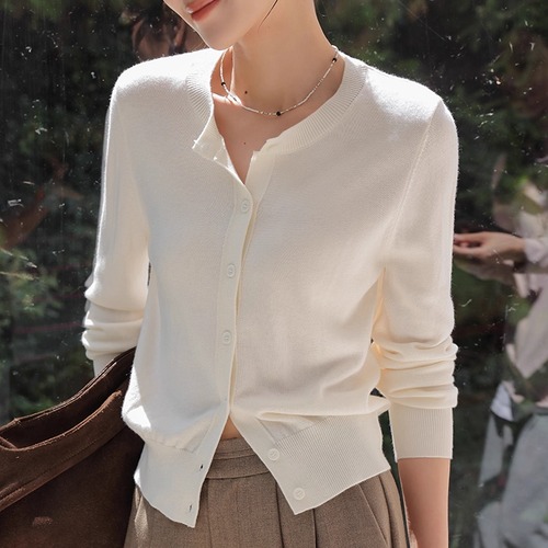 3色／ラウンドネックニットカーディガン ・19731