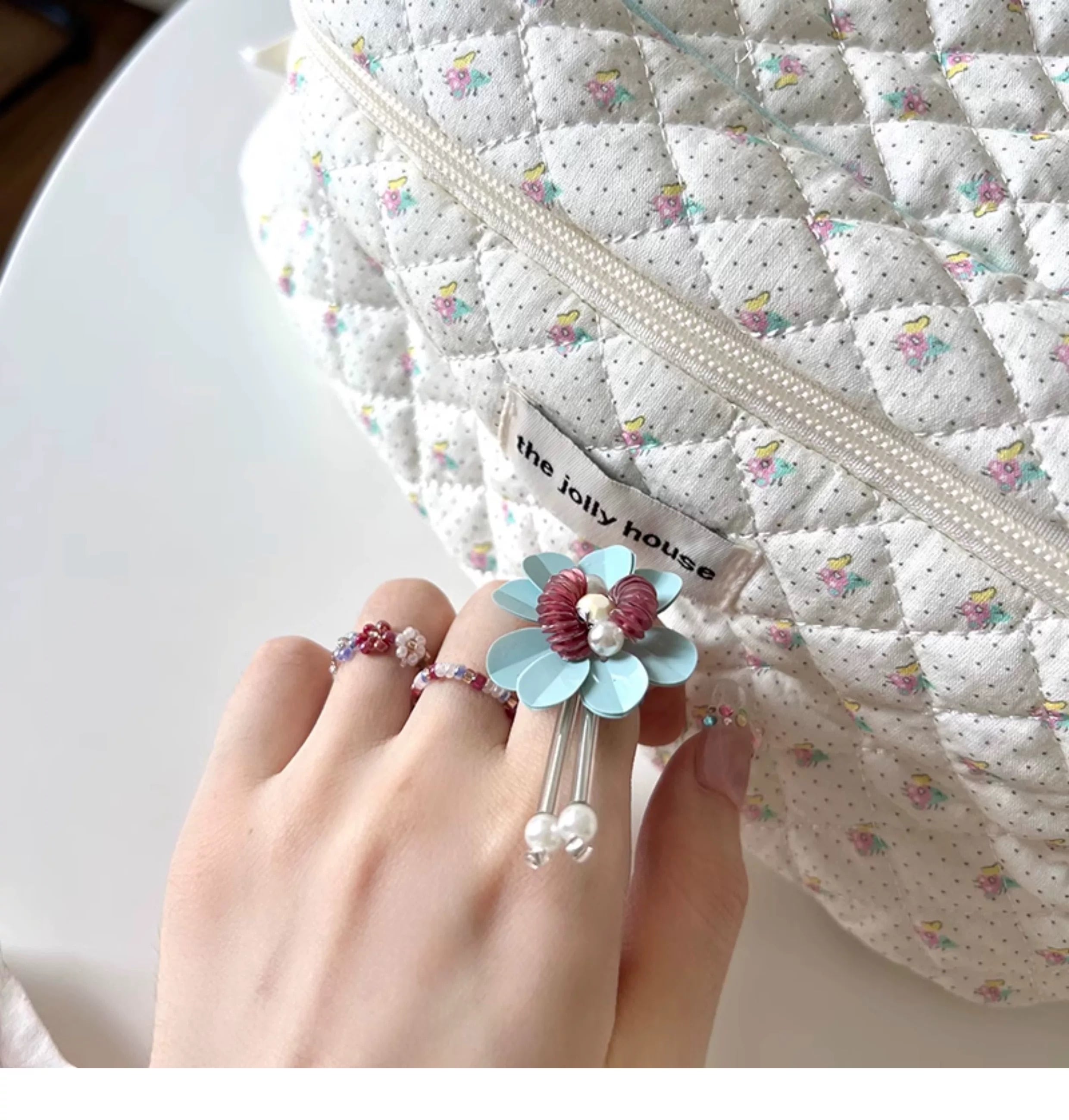 Beads Ring】-花慕蝶- ビーズリング ハンドメイド 手作り指輪 サイズ