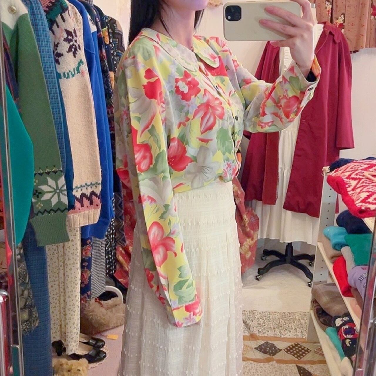 neon yellow flower blouse