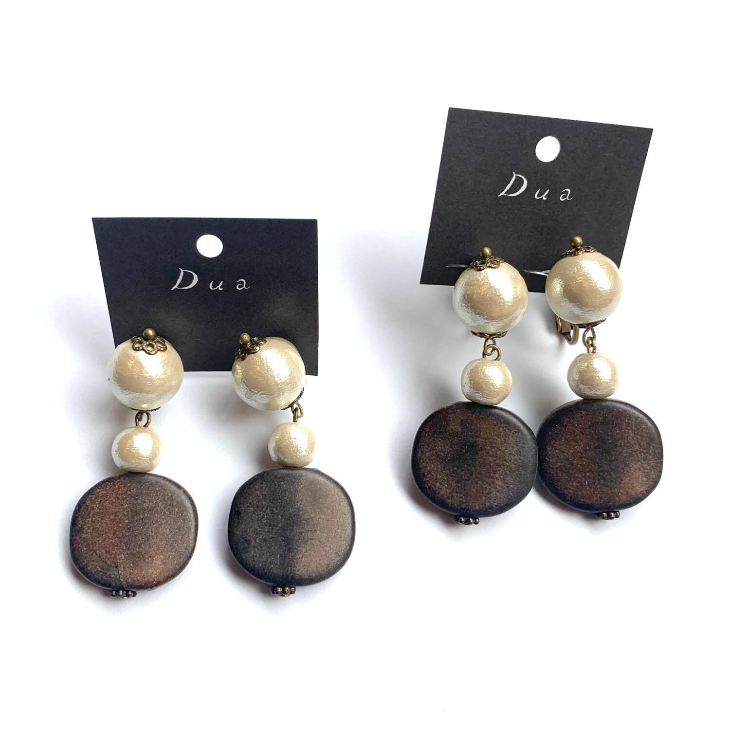 コットンパールとフラットマットビーズの〈ピアス/イヤリング〉 | Dua