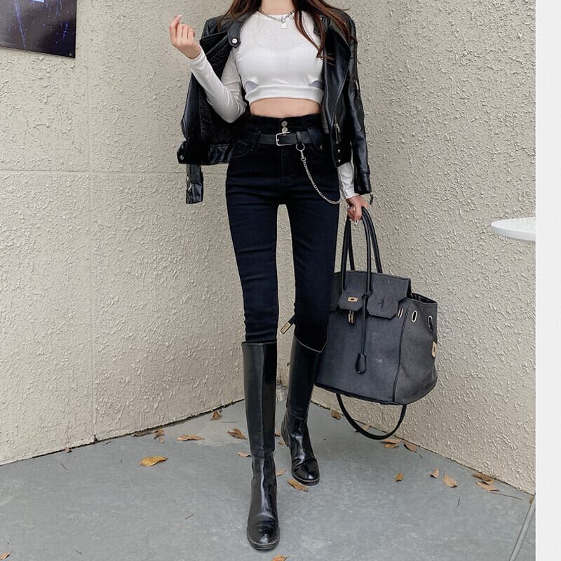 ハイウェストウェストジーンズ オータムレギンス カジュアルパンツ ストリート 秋物 ガールズファッション63721869921