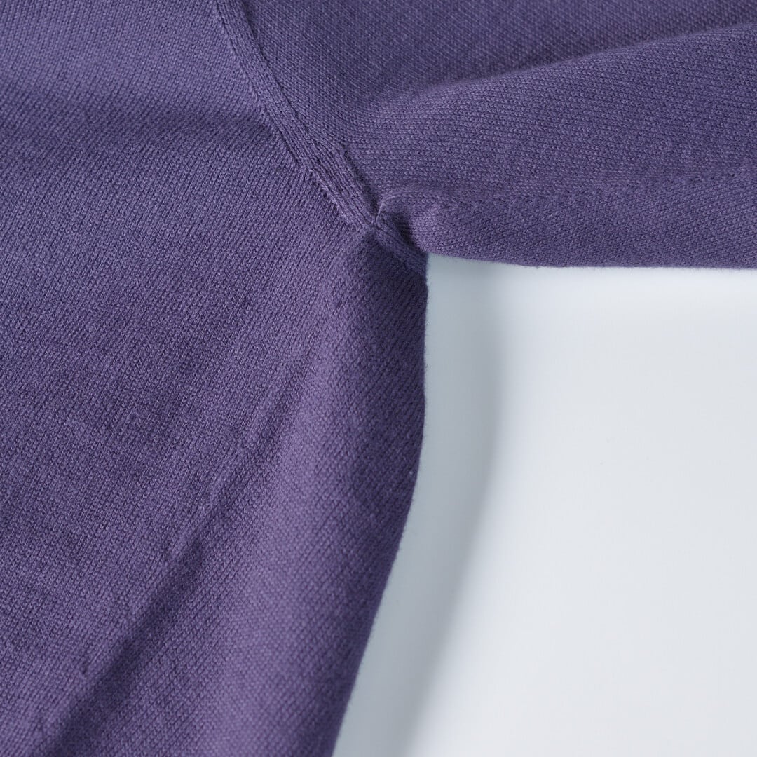 LinenYa リネンや クルーネック7分袖コットンニット・パープル 柔らかく着心地の良いリンキングニットです