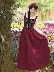 【0106】Fake Layered Flower Long Sleeve Dress