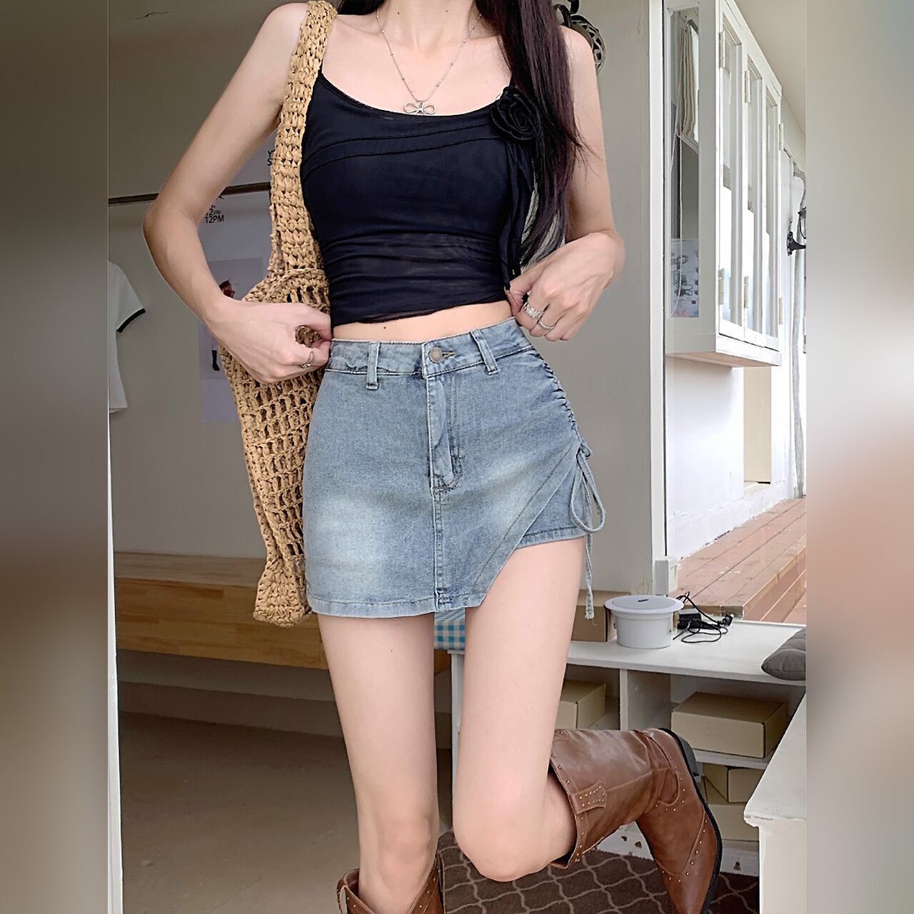 デニム スカパン レディース 春夏 ショートパンツ キュロットスカート