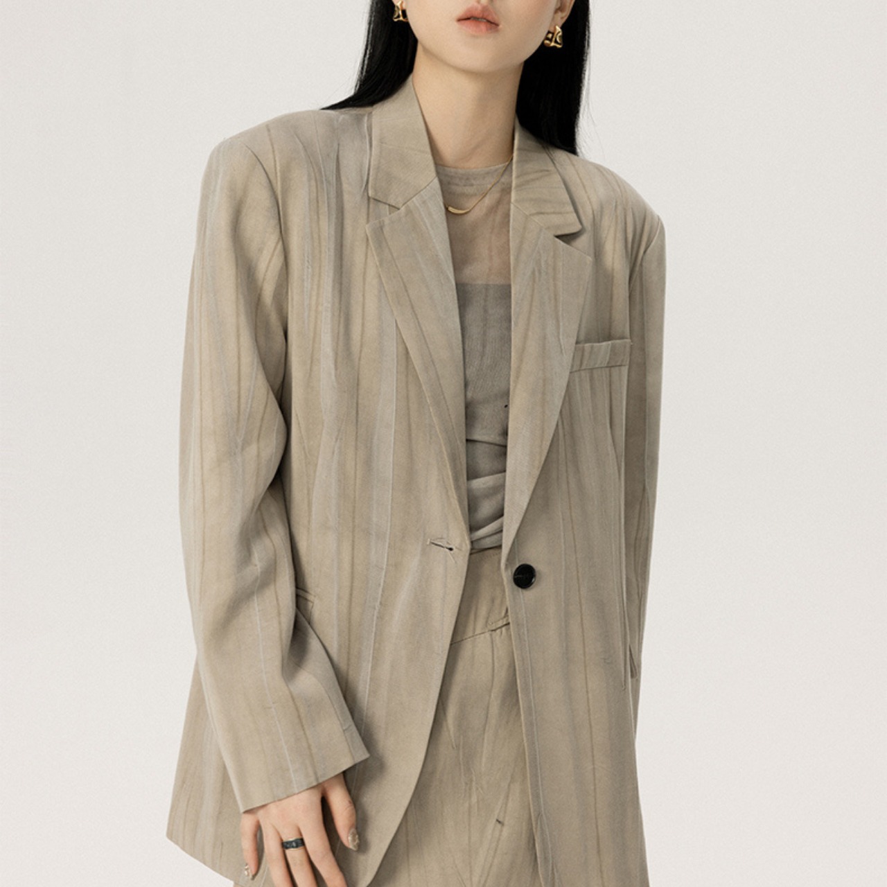 Sheer Long Sleeve Round Neck Top T0339