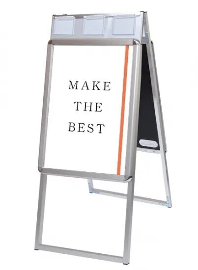 ポスターグリップスタンド看板パンフレットケース付(屋内用) A2両面シルバー