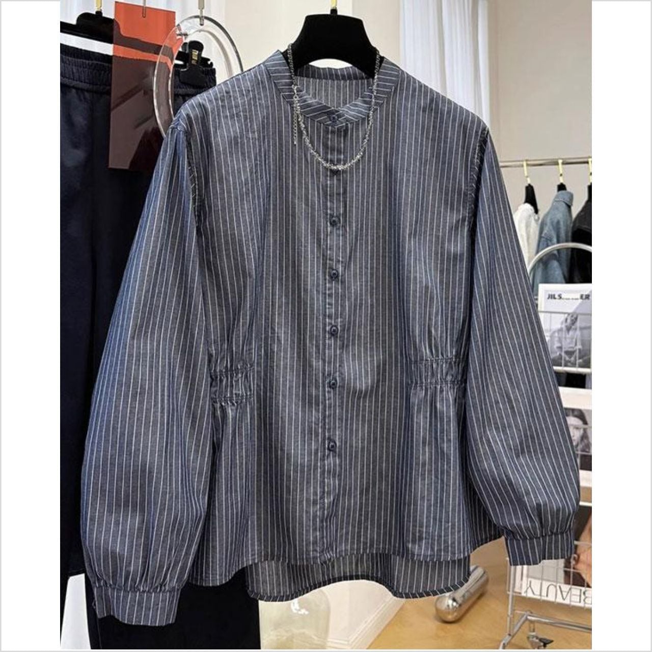 ストライプ柄×ふんわり袖 ゆったりブラウス Ln00426