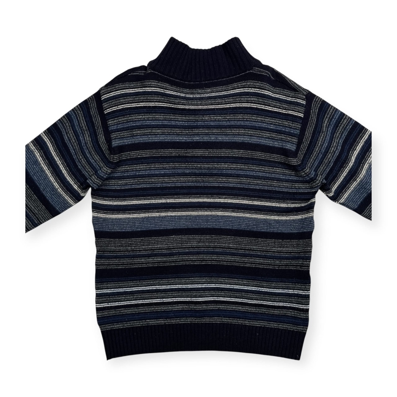 イタリア製 バーニーズジャパン ハーフジップ ボーダー柄 ウールニットセーター サイズ 50 L /ネイビー ブルー 系