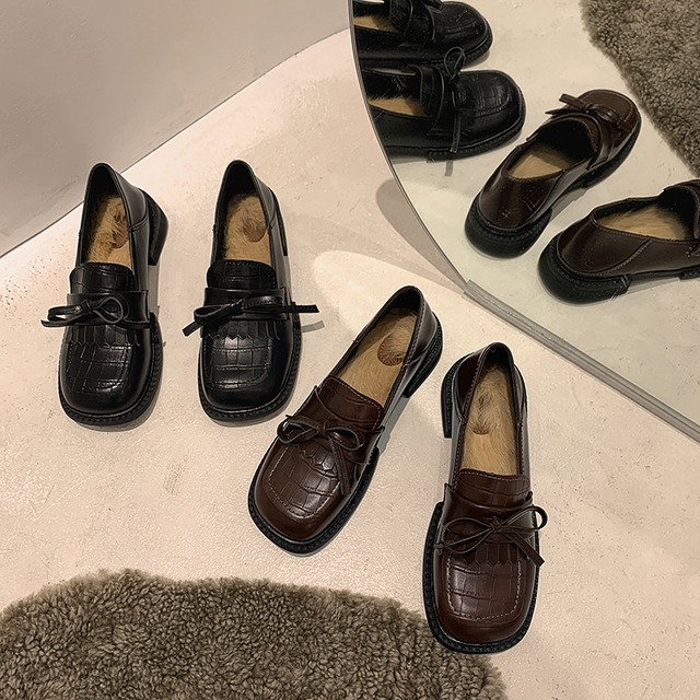 レザーレッドカジュアルリボンシングル 靴 シューズ スクウェア ヨーロピアン フェイクシューズ38579388705