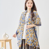 【SALE 6%OFF 4/10 10:00まで】TRUBE プリントタッセル付きストール 175-36ネイビー