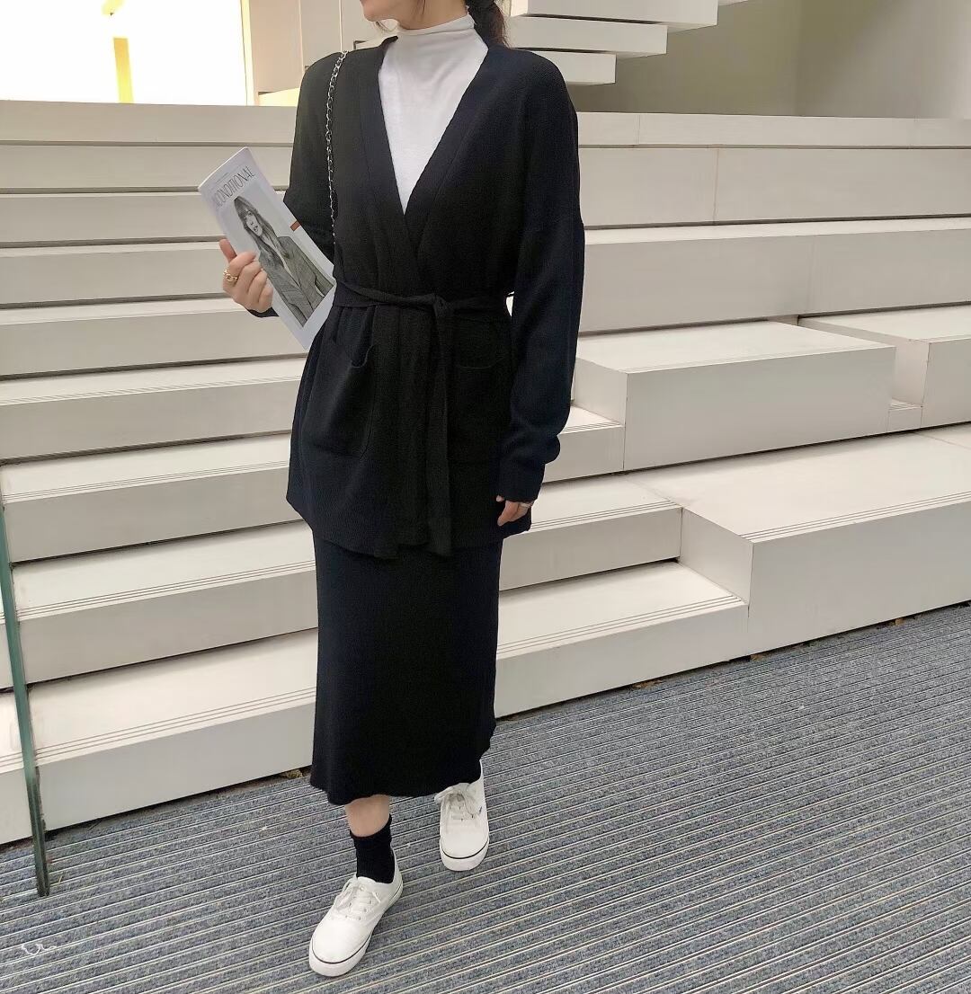 ガウンカーデ＋タイトスカート ニットセットアップ　AJ1050-6092