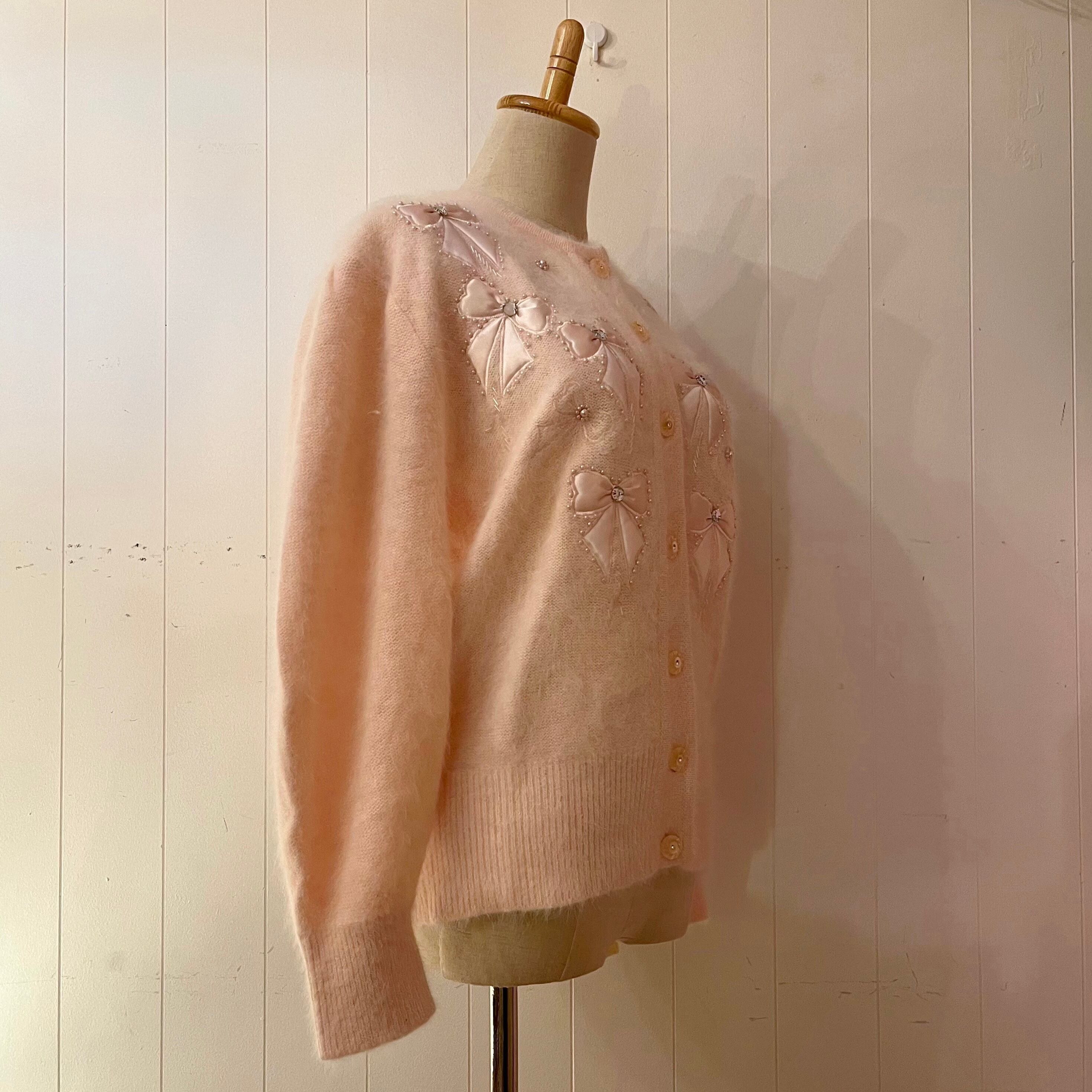 many ribbon angora knit cardigan