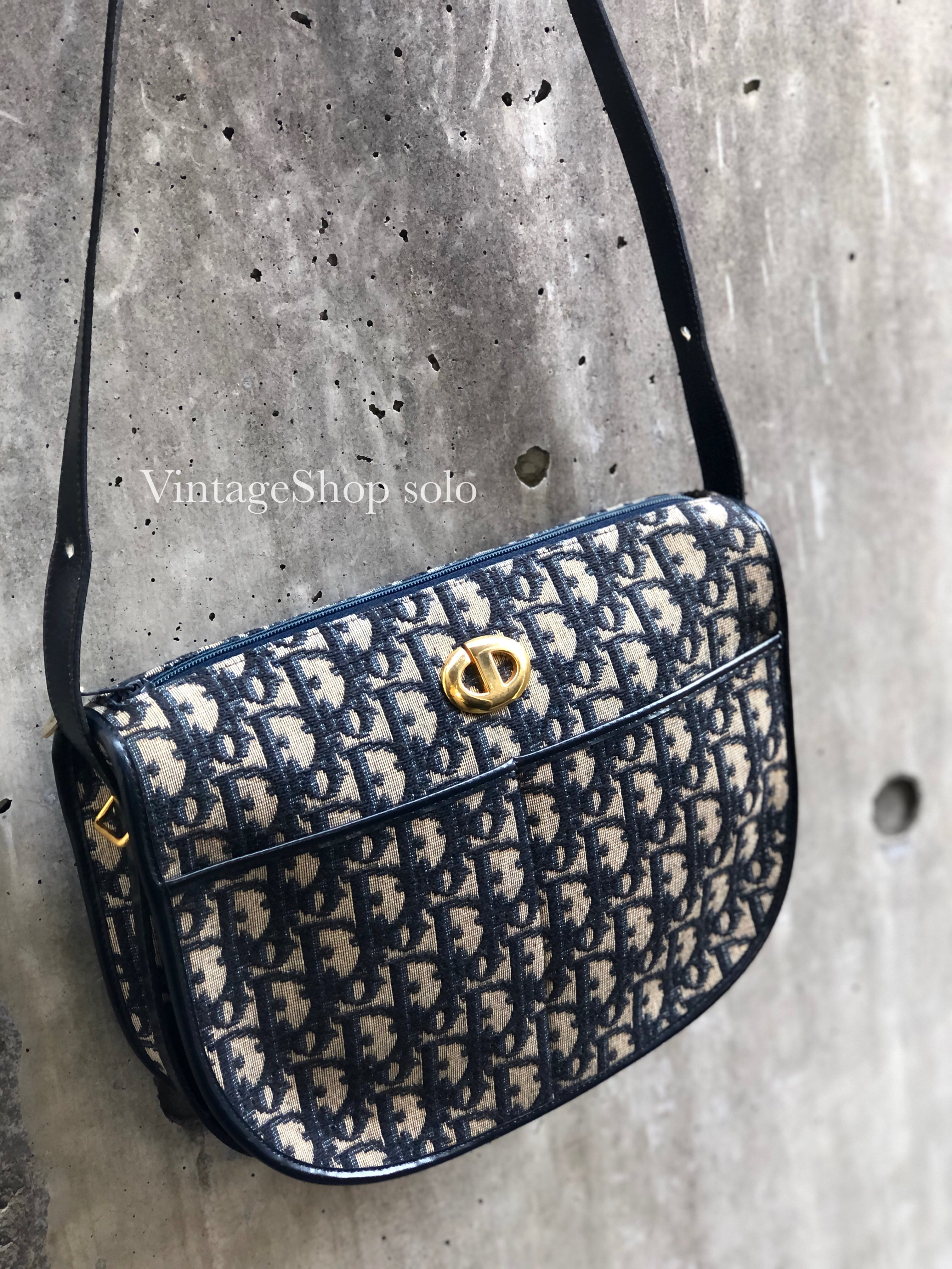 Christian Dior　クリスチャン ディオール　トロッター　CDモチーフ　ジャガード×レザー　ショルダーバッグ　ネイビー　vintage　 ヴィンテージ　オールド　bpd7zc | VintageShop solo powered by BASE