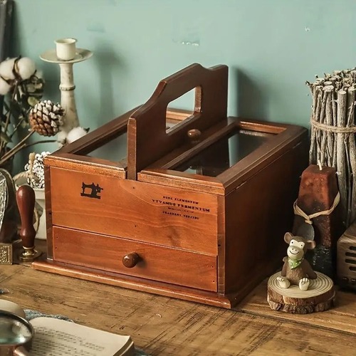 収納キャビネット　木製　裁縫箱　ソーイングボックス　針箱　裁縫ツール　裁縫セット　裁縫道具　木製ボックス　引き出し　ホームデコレーション　キッチンアクセサリー　バスルーム　ベッドルーム　バニティオーガナイザー　収納　整理