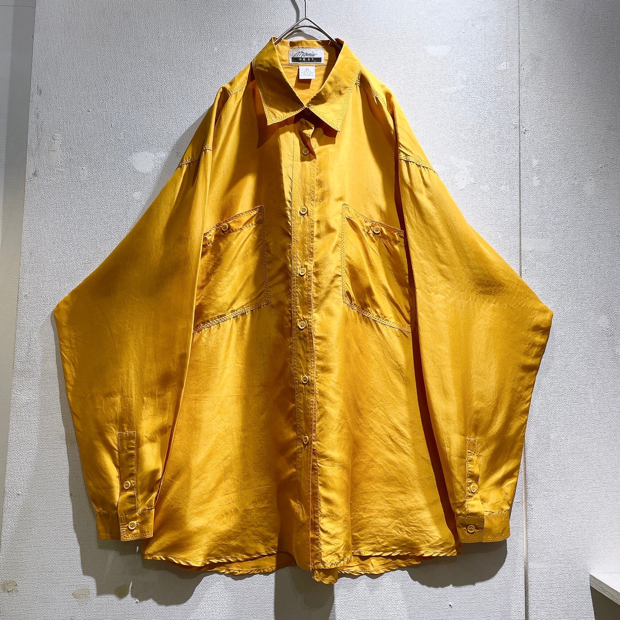 1990s Beautiful mustard yellow color vintage drape loose silk shirt | 古着屋  結々 powered by BASE