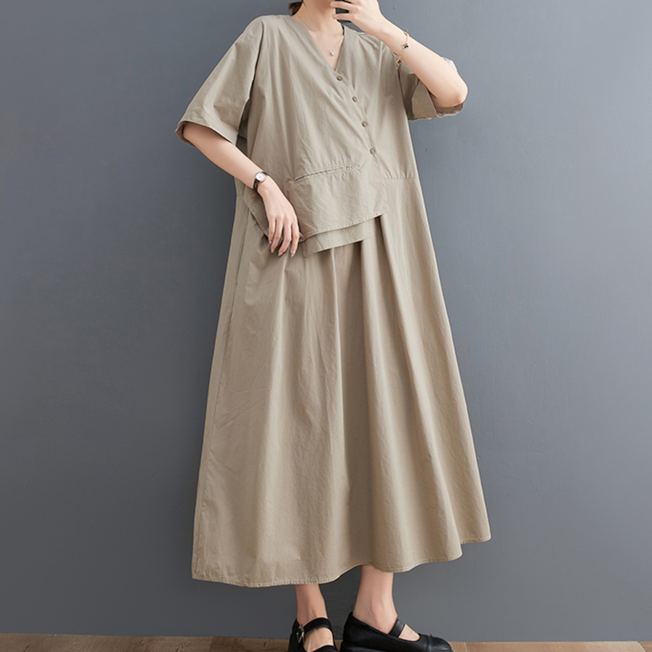 アシンメントリー ルーズ シャツワンピース 30024