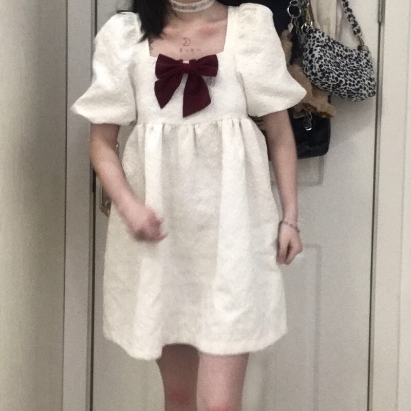 スカート サマースタイルスリーブリボンジャカードソリッド カラースリムドレス 夏物 ソリッドカラー スクウェア 萌量不足50551931293