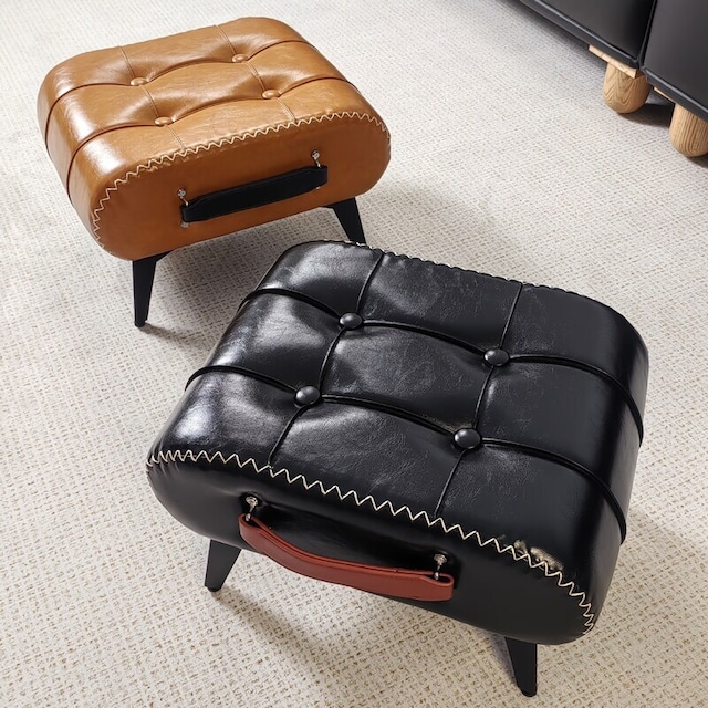 スツール コンパクト ボタンタフティング ハンドル 付き おしゃれ かわいい インテリア 北欧 オットマン チェア 椅子 いす イス 黒 ブラック ブルー