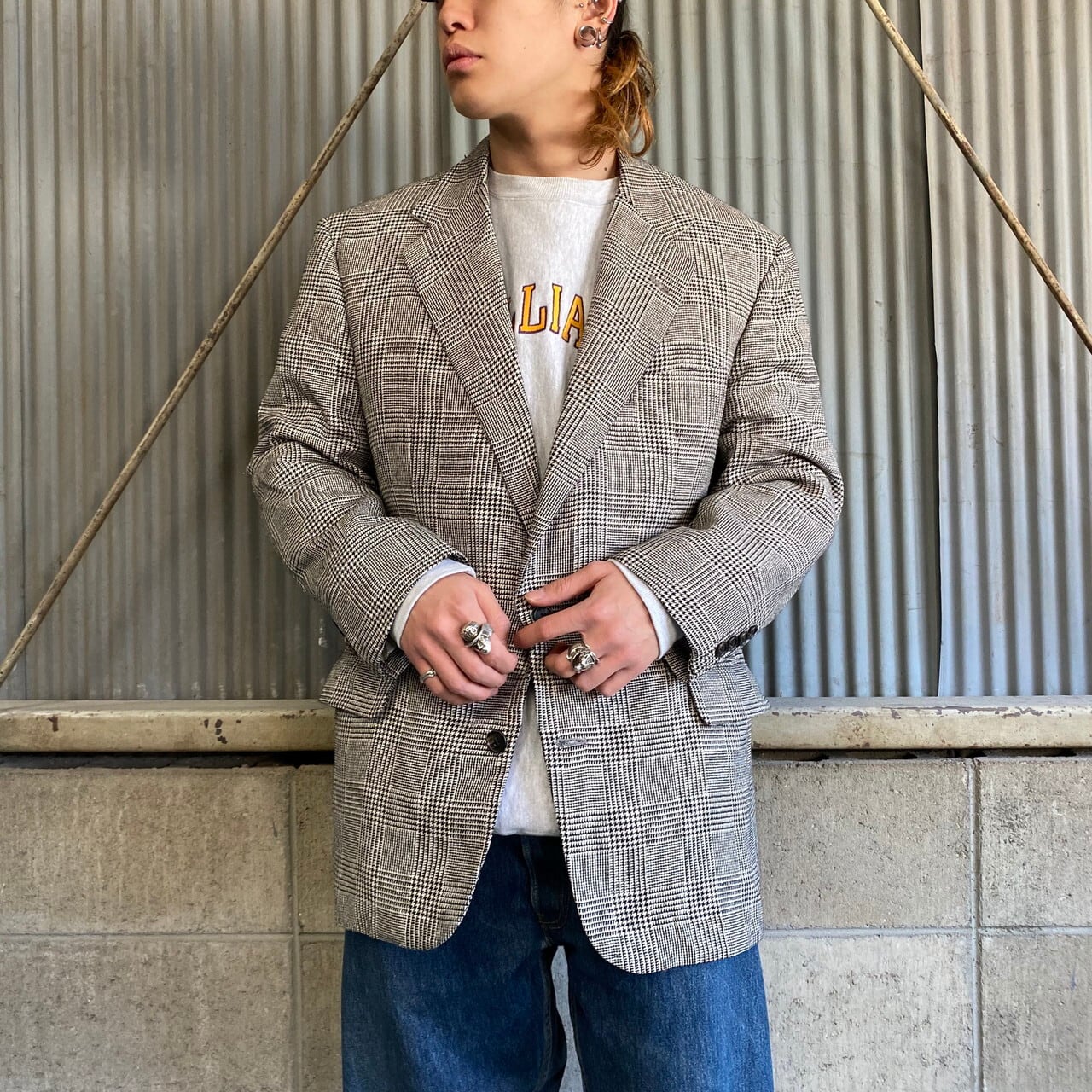 90s〜00s Y's for men グレンチェックテーラードJACKET