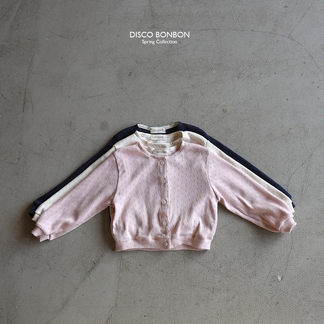 【取寄】disco bonbon｜eyelet cardigan (ivory)｜アイレットカーディガン（アイボリー）｜XS-XL｜kids｜26 spring