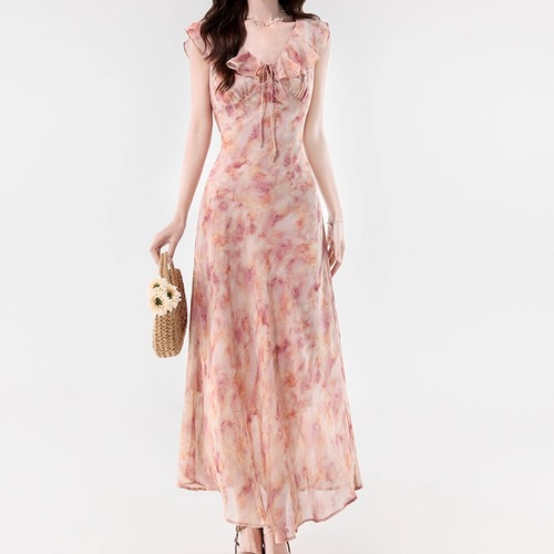 ラッフルカラーシアーマキシワンピ ・70218