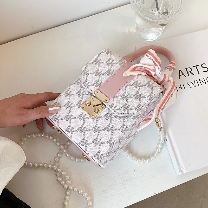 サマーパールチェーン 夏物 真珠 スクウェア 手作りハンドバック67753817621