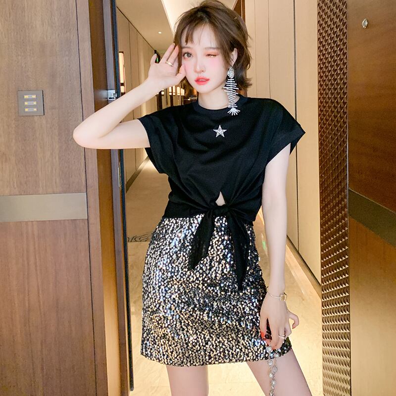 ショートTシャツ ウェストAラインスカート スプリングサマー 春物 夏物 MIUCO92601610514