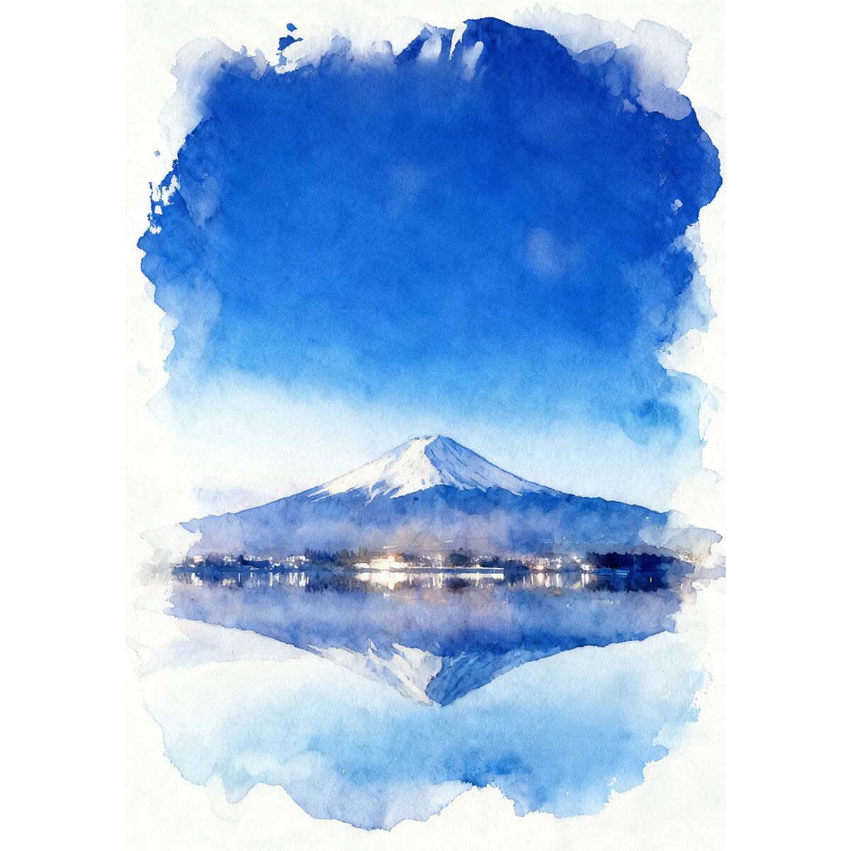 富士山 水彩画／風景画／インテリアアート 絵画 日本 河口湖からの富士山 風景画 インテリアアート額付き 水彩画