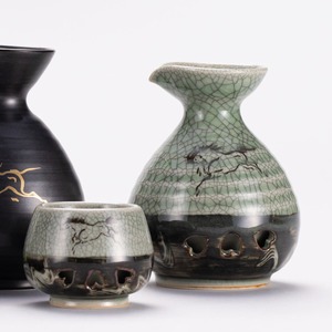 大堀相馬焼 錨屋窯 / 辰砂 二重酒器 とっくり+ぐい呑みセット（とっくり1＋ぐい呑み１）