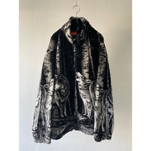 -BLACK MOUNTAIN- wolf pattern fleece jacket