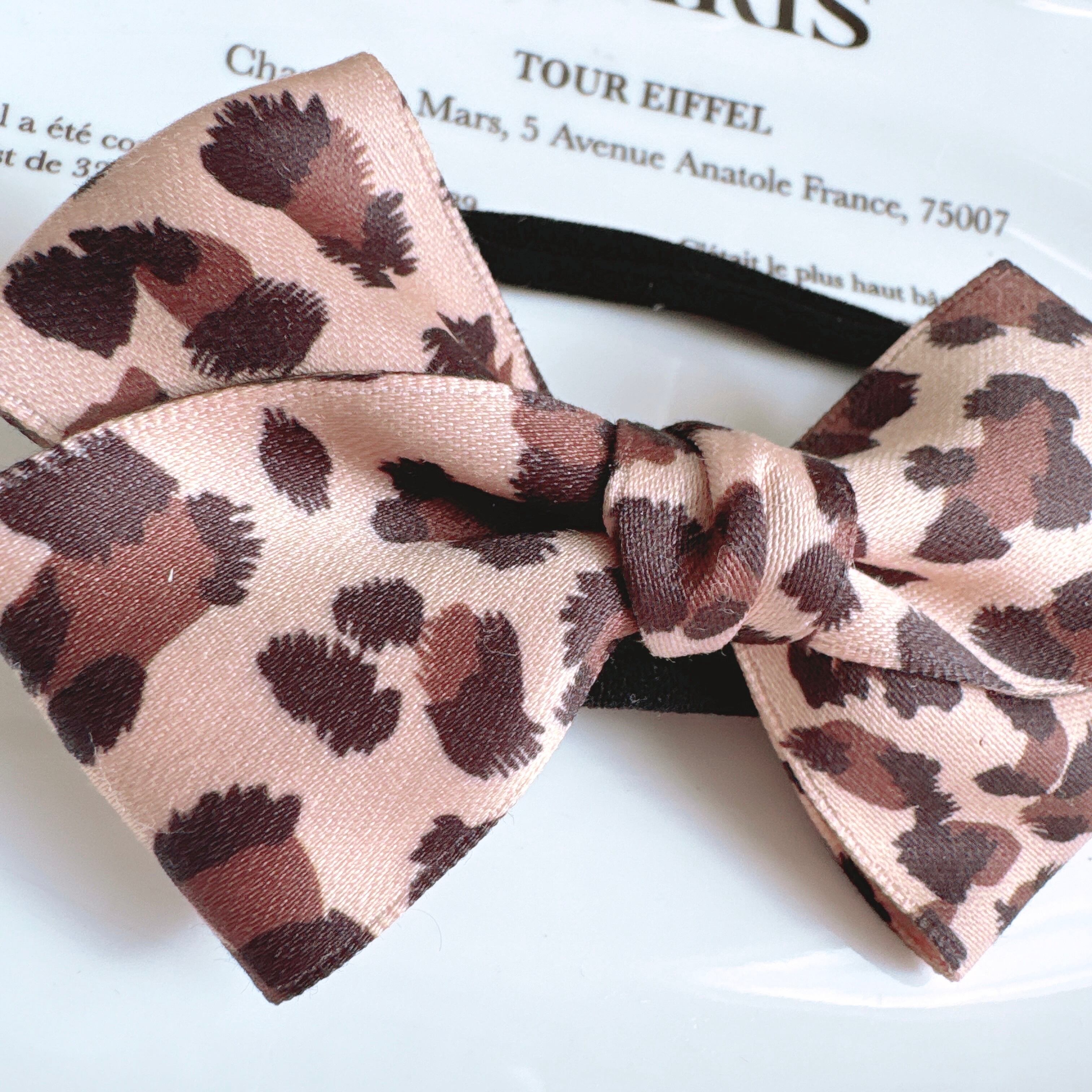 大きなレオパードリボンヘアバンド(後ろ支え付き)