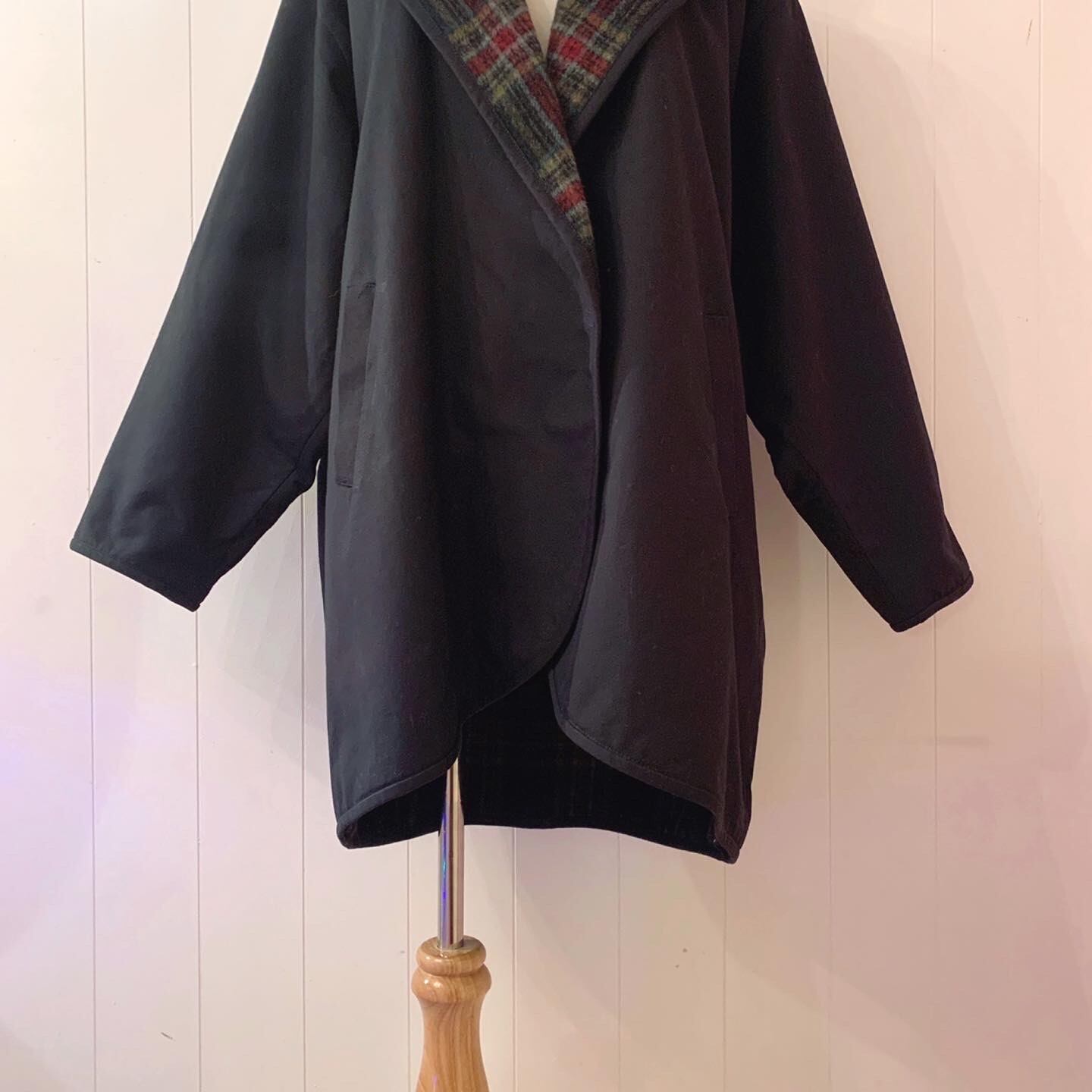 big button check hooded coat
