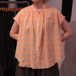 【MANON】FRILL SLEEVE SHEER CHECK AMICAL SHIRTS