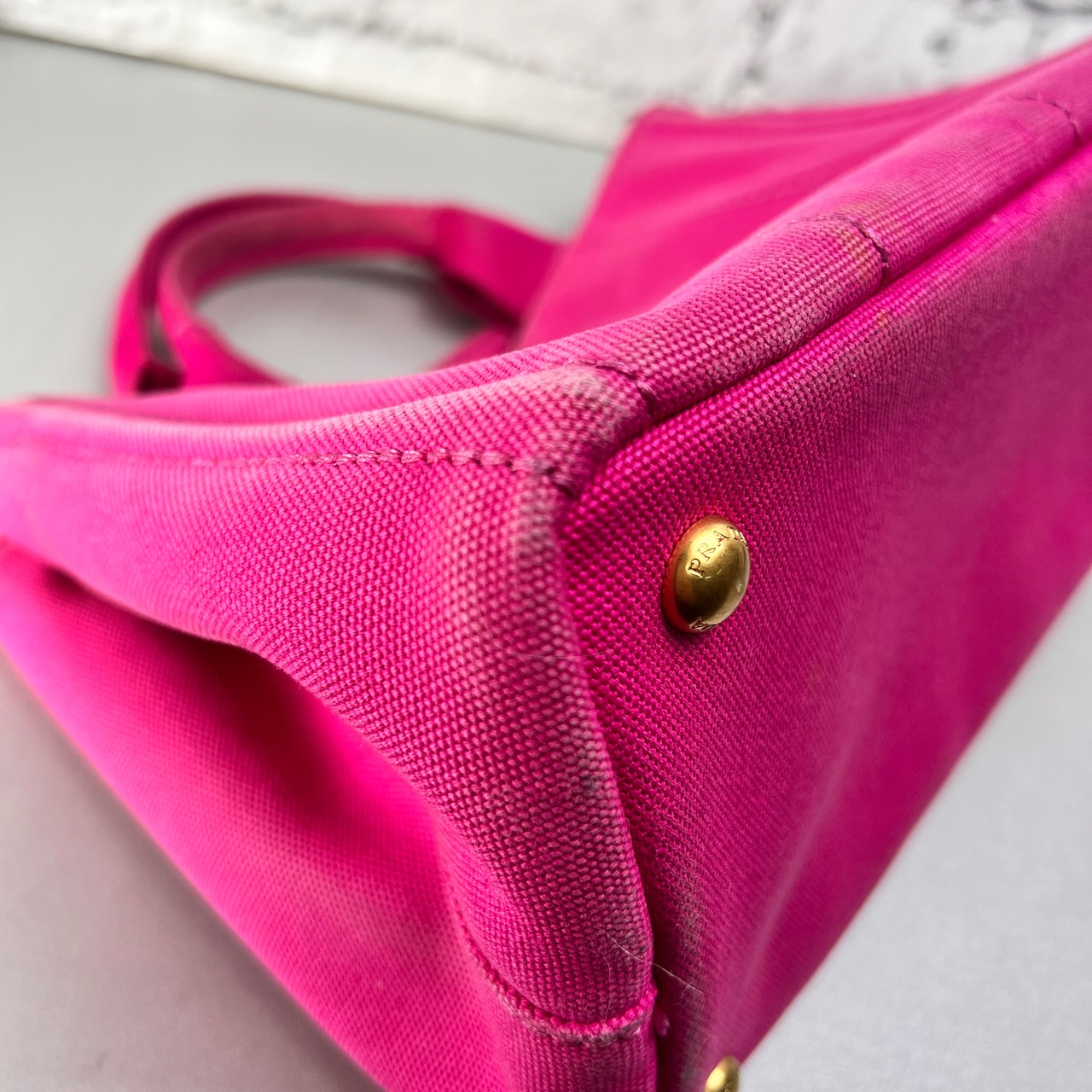 PRADA プラダ カナパ 三角ロゴ キャンバス トートバッグ ピンク A-12713