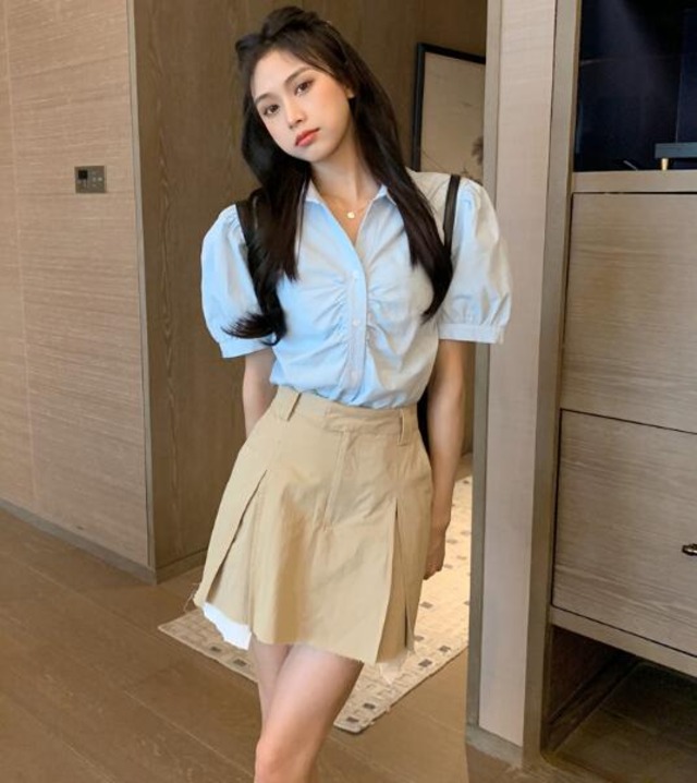 新作 レディース トップス シャツ ブラウス 半袖 スカート プリーツスカート