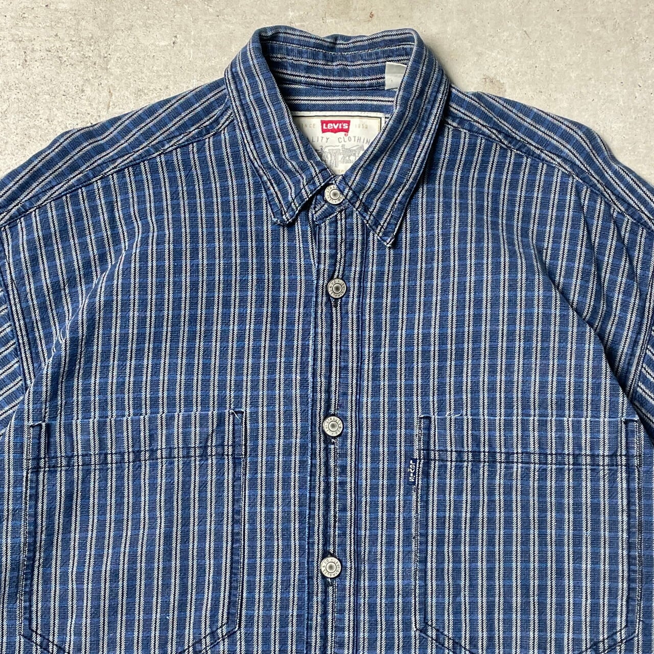 90年代 Levi's リーバイス 長袖 ストライプシャツ メンズM相当 古着 90s ビンテージ ヴィンテージ ブルー ブラック 青色  黒【長袖シャツ】 | cave 古着屋【公式】古着通販サイト