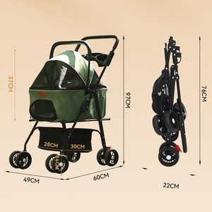 【GOODS】4色展開広い空間通気性あり折りたたみ式お出かけペットカート