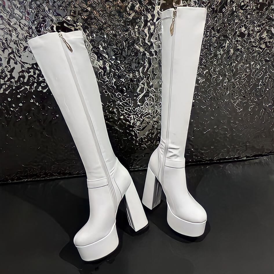 size26.5cmあり】デザインベルトバイカラーロングブーツ14cm全4色