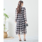 reve bleu シフォンボウタイチェック柄ワンピース【M~L】ブラック