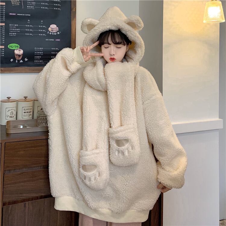 フードセーター レディースオータムウィンターベルベットルーズトップス 大人ガーリー スウィート キュート カジュアル 秋物 冬物 萌量不足97692610940