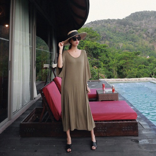 ワンピース 夏 体型カバー ゆったり ロングワンピース ７分袖 無地 カジュアル ワンピース 大きいサイズ かわいい ワンピース 夏 体型カバー ゆったり ロングワンピース ７分袖 無地 大人かわいい