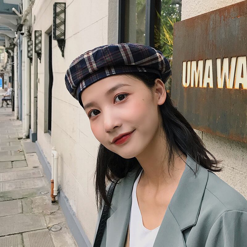 レッド格子柄スタンダードオータムウィンタースタイル レトロ 帽子 秋物 冬物 ベレット ヘアアクセサリー ブラック・アイド・ピーズ74907319837