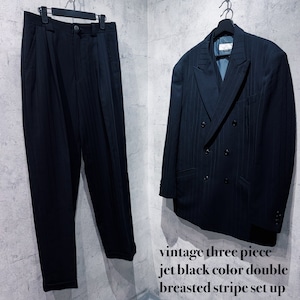 vintage three piece jet black color double breasted stripe set up