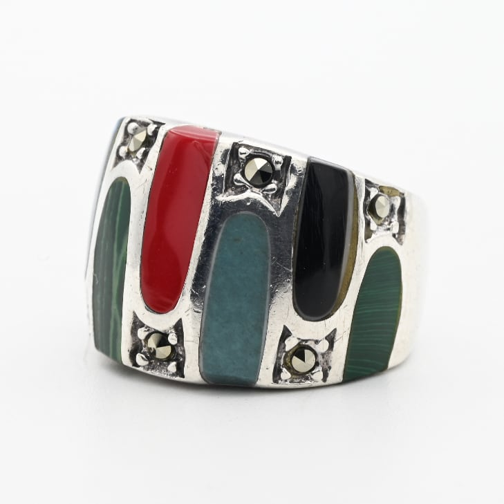 Multi Color Stone Accent Wide Dome Style Ring #10.5 / Denmark
