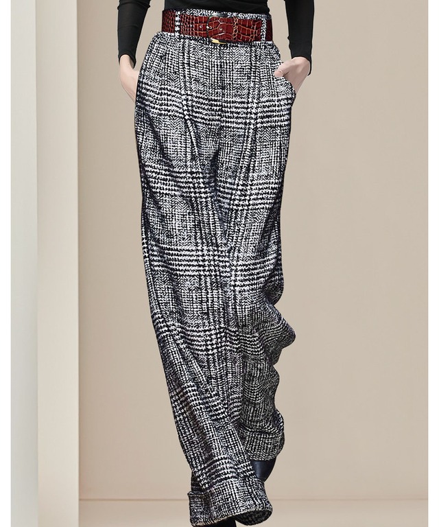 千鳥格子◆ワイドレッグパンツ【p-20135】