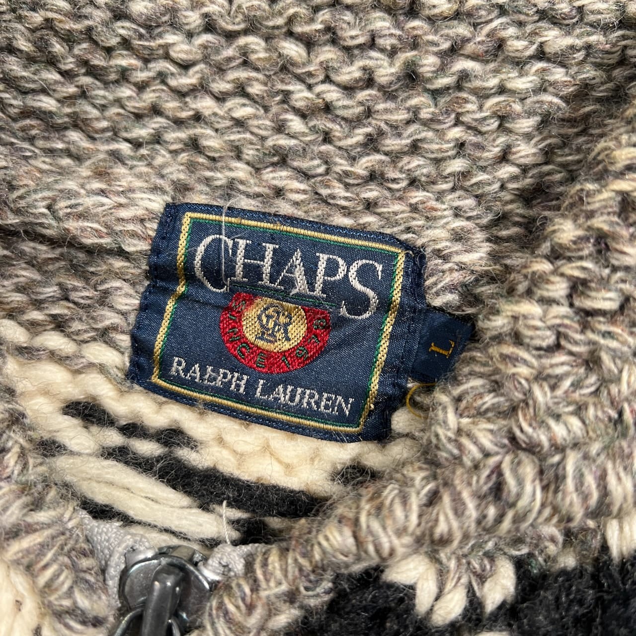 90s CHAPS RALPH LAUREN チャップス ラルフローレン ジップ カウチン ニット ジャケット サイズ L /ビンテージ/日登美