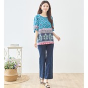TRUBE エスニックダイヤ×ペイズリーボーダートップス【M~L】ネイビー
