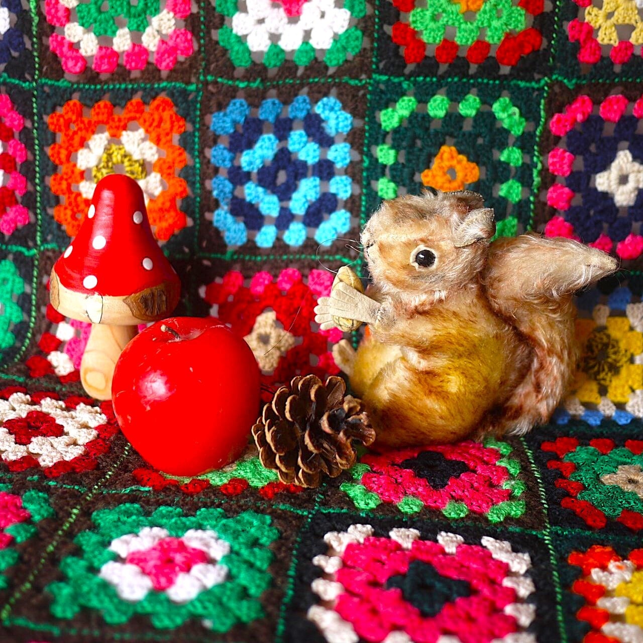 ニットブランケット モチーフ クロッシェ編み大判 ドイツ